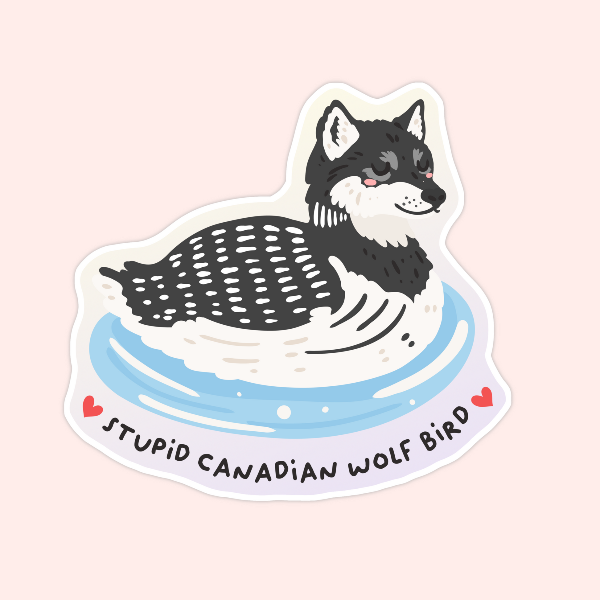 Cute illustrated wolf loon sticker with playful text referencing Heated Rivalry, featuring soft pastel colors and bookish hockey romance vibes.