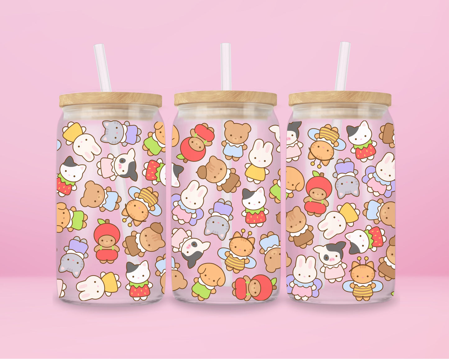 Kawaii Critters Glass Tumbler 🍓✨