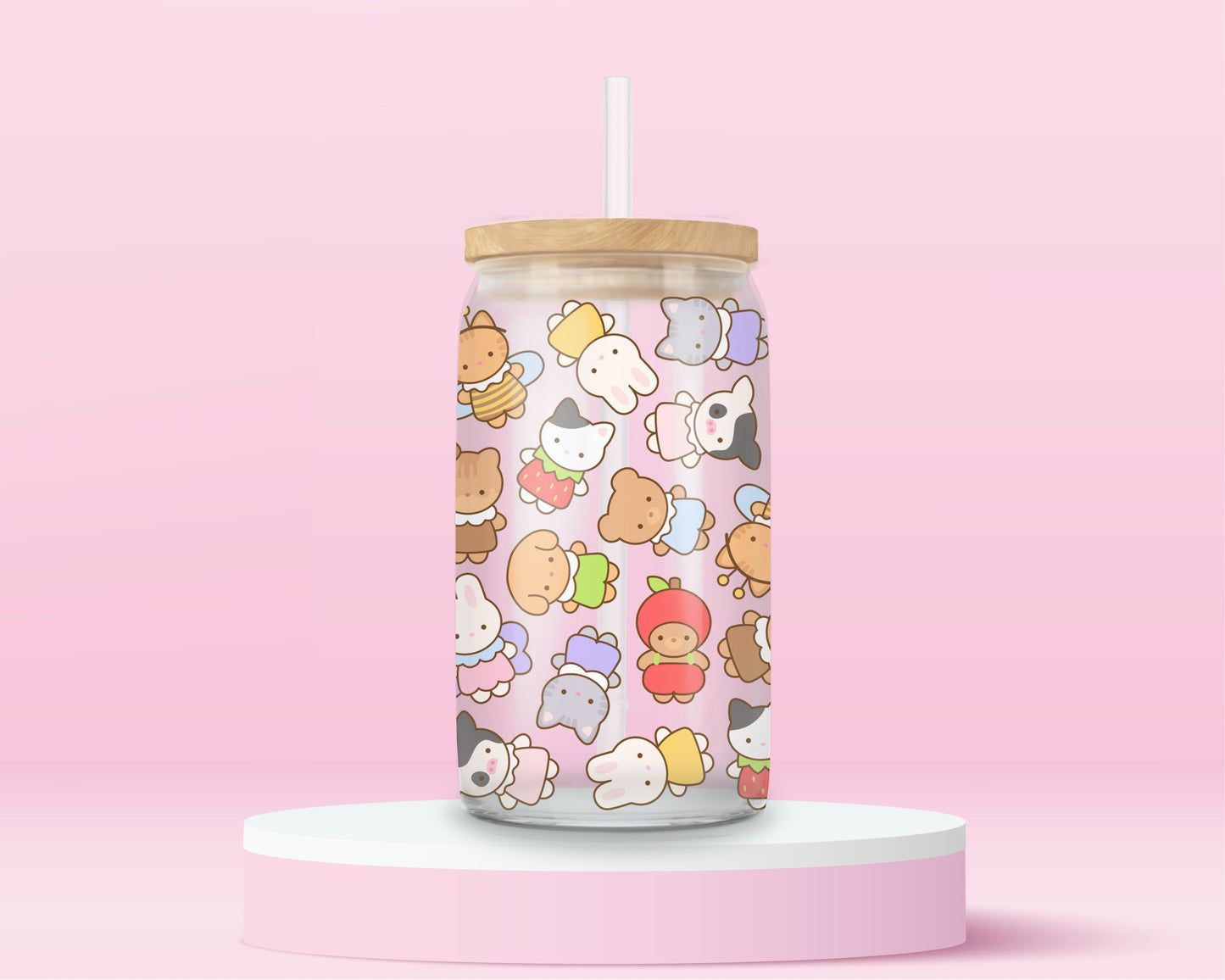 Kawaii Critters Glass Tumbler 🍓✨