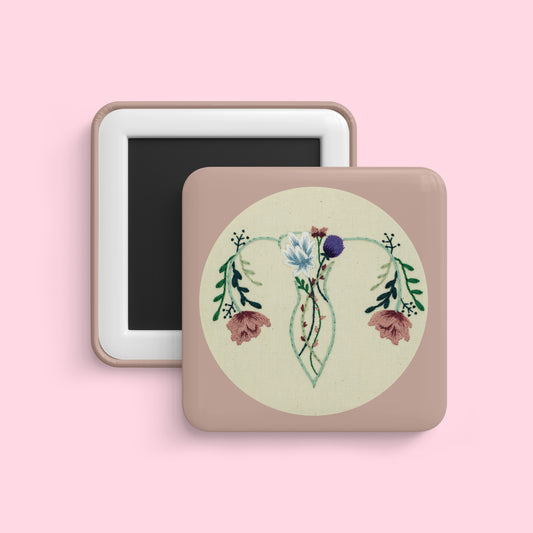 Feminine body floral embroidery style magnet, 2 inch cute girly fridge magnet with pastel tones