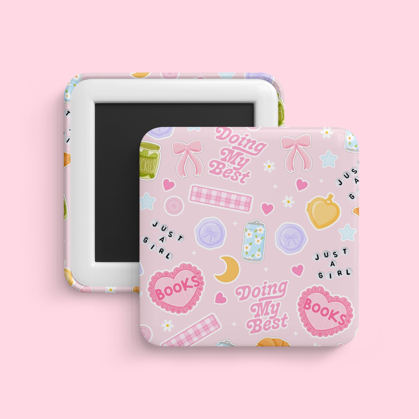 Doing my best magnet with pink girly collage design and coquette aesthetic