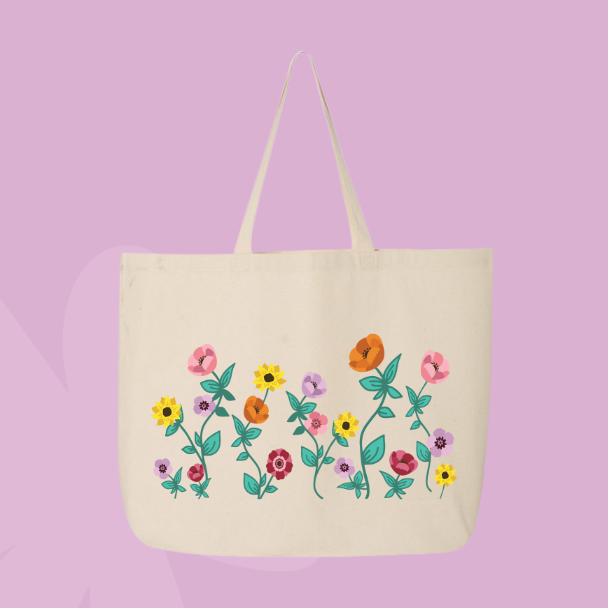 Music inspired tote bag with illustrated flowers inspired by the Eras Tour acoustic piano floral details.