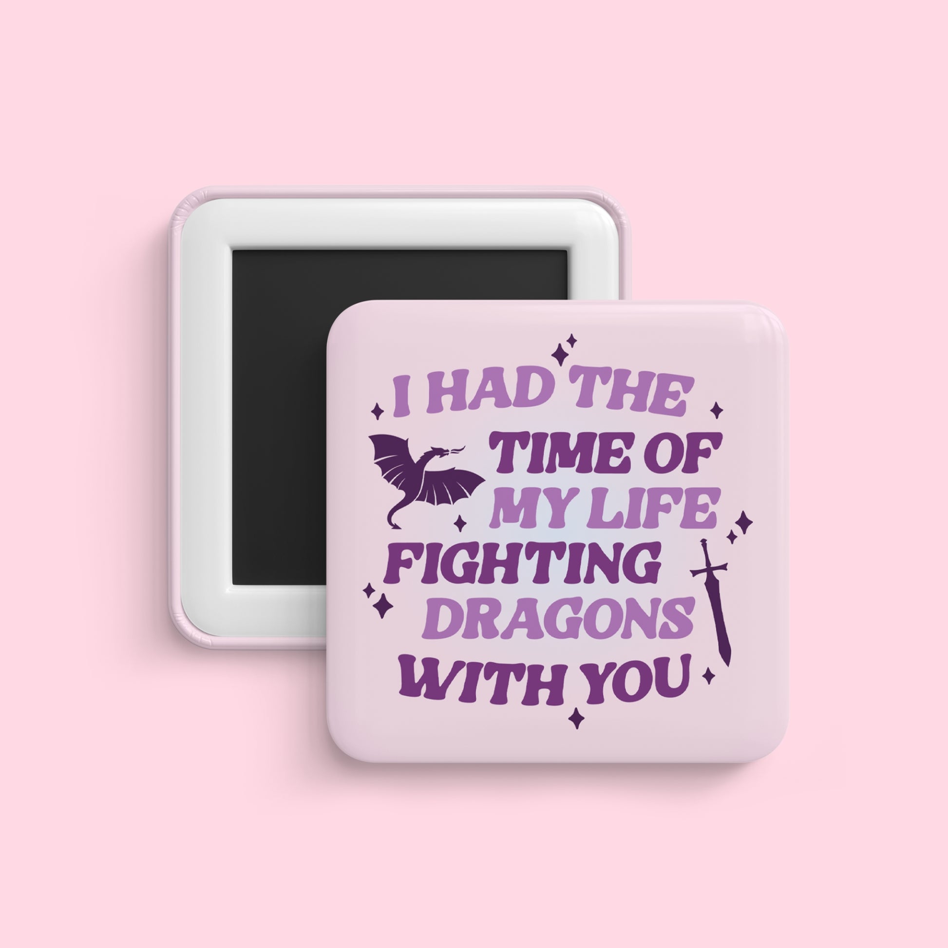 Taylor Swift inspired fighting dragons with you lyric magnet with purple text and fantasy design