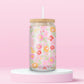 “Aesthetic iced coffee cup with pastel floral design – cute glass tumbler for spring and summer vibes.”