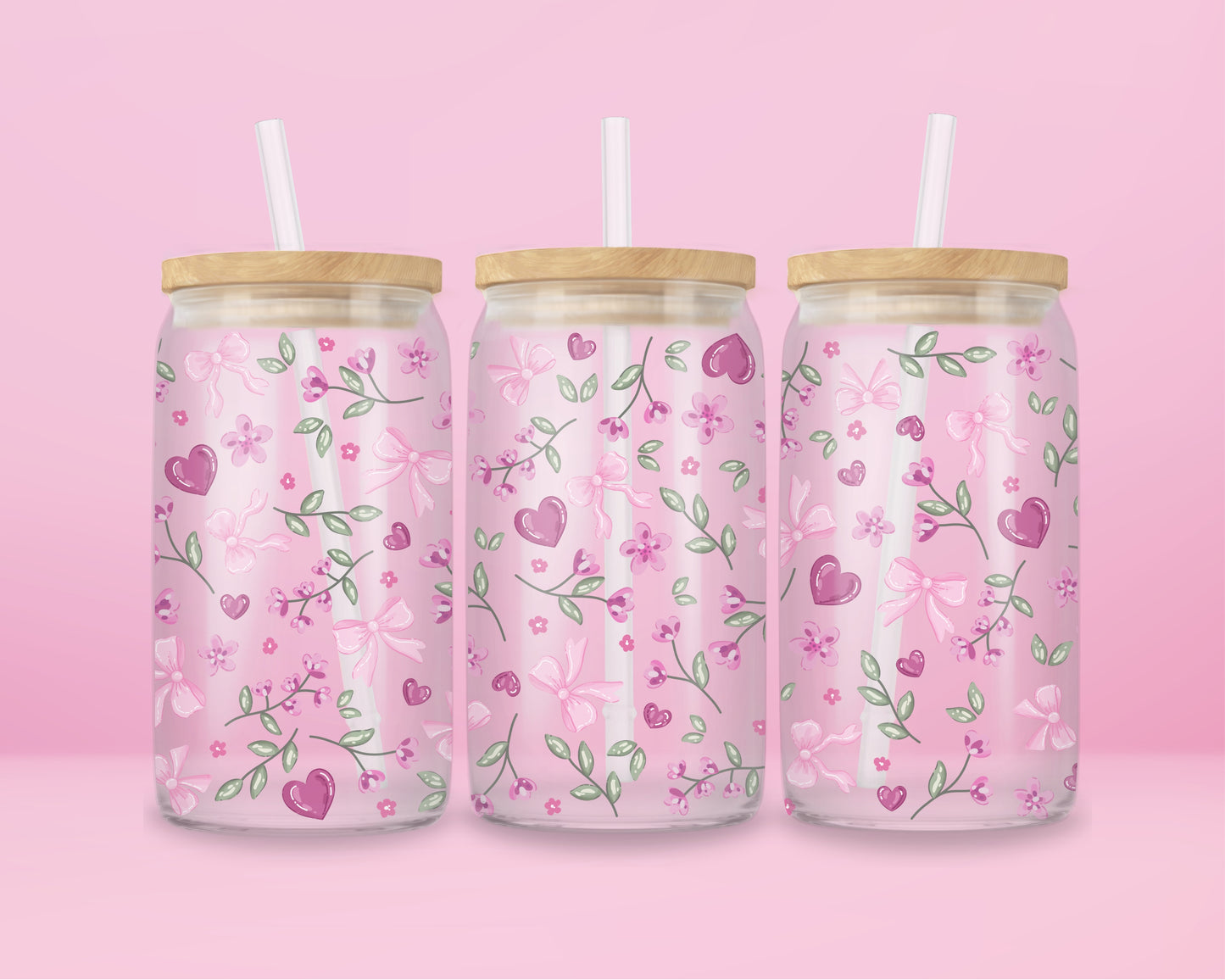 Floral Bow Glass Tumbler 🎀🌸