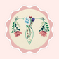 Sticker of original embroidery art featuring a uterus-inspired floral design with teal vines, pink flowers, and botanical details.