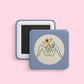 Feminine body floral embroidery style magnet, 2 inch cute girly fridge magnet with pastel tones