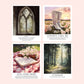 Taylor Swift-inspired Folklore and Evermore song stickers featuring dreamy illustrated designs for the 1, cardigan, my tears ricochet, mirrorball, seven, august, illicit affairs, invisible string, the lakes, willow, champagne problems, happiness, ivy, cowboy like me, long story short, evermore, and marjorie.