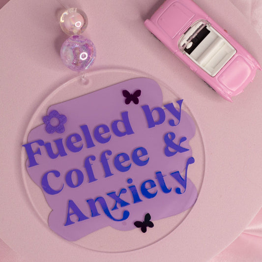 Coffee & Anxiety Fuel Car Charm ☕💜