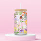 16oz glass tumbler with wildflowers, strawberries, butterflies, bees and ladybugs