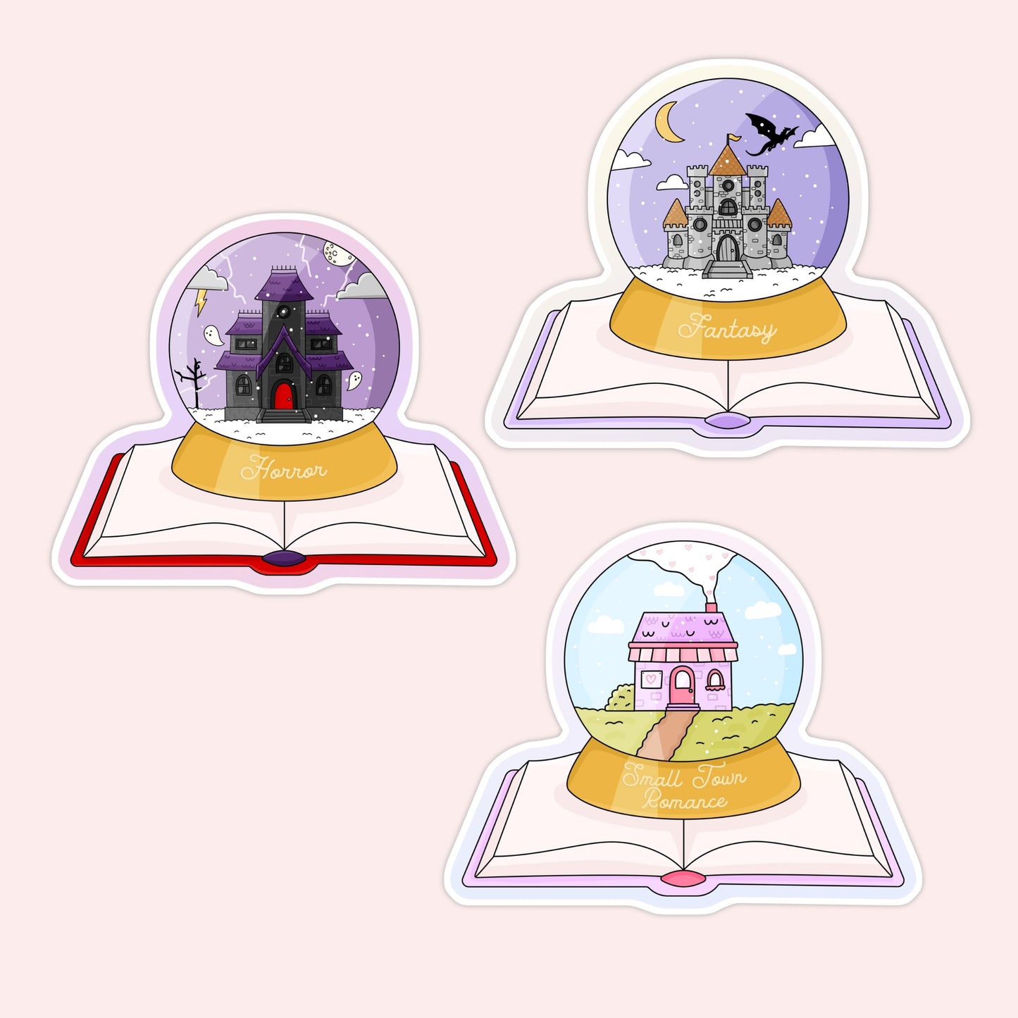 genre themed snow globe book vinyl stickers for readers