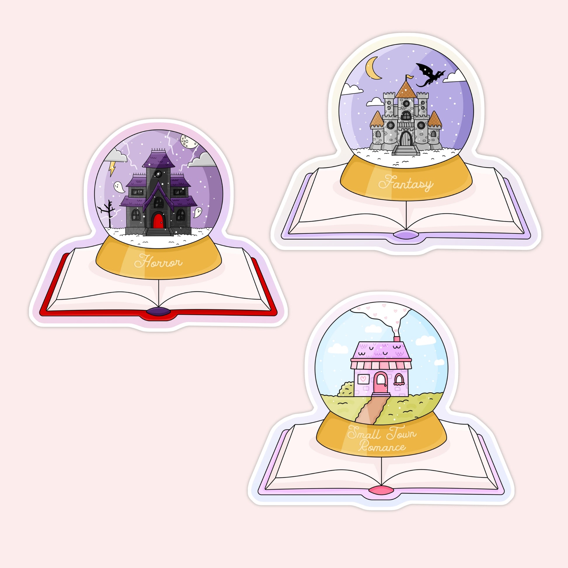 genre themed snow globe book vinyl stickers for readers