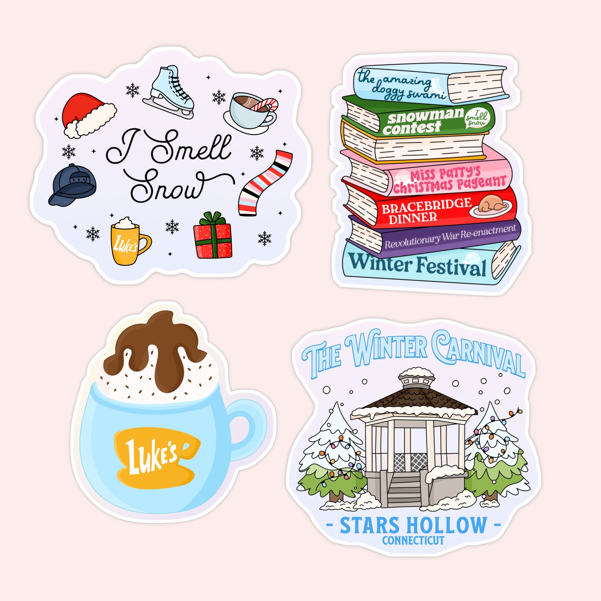 gilmore girls winter inspired vinyl stickers with cozy quotes and icons
