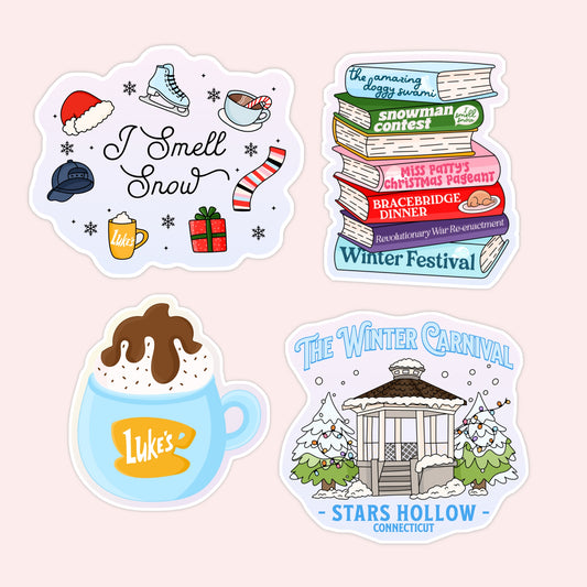 gilmore girls winter inspired vinyl stickers with cozy quotes and icons