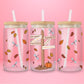 glass tumbler with wooden lid and straw featuring Stars Hollow signpost with “Luke’s Diner,” “Doose’s Market,” “Town Square,” and fall leaves.