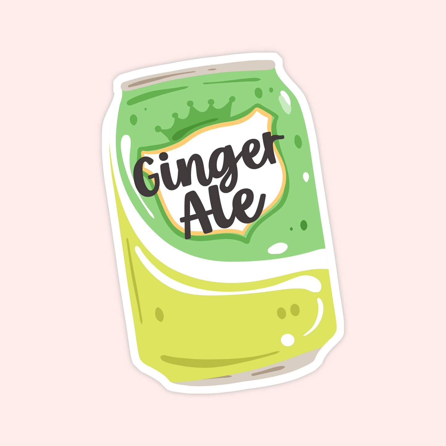 Cute illustrated ginger ale soda can sticker with retro soda aesthetic.