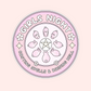 Cute pastel vinyl sticker featuring bunnies arranged in a spell circle with a pentagram and the phrase “Girls Night Casting Spells & Raising Hell.”