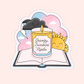 A playful vinyl sticker featuring a candle labeled “Grumpy Sunshine Reader” with sun and storm cloud details. Perfect for romance tropes and book lovers.