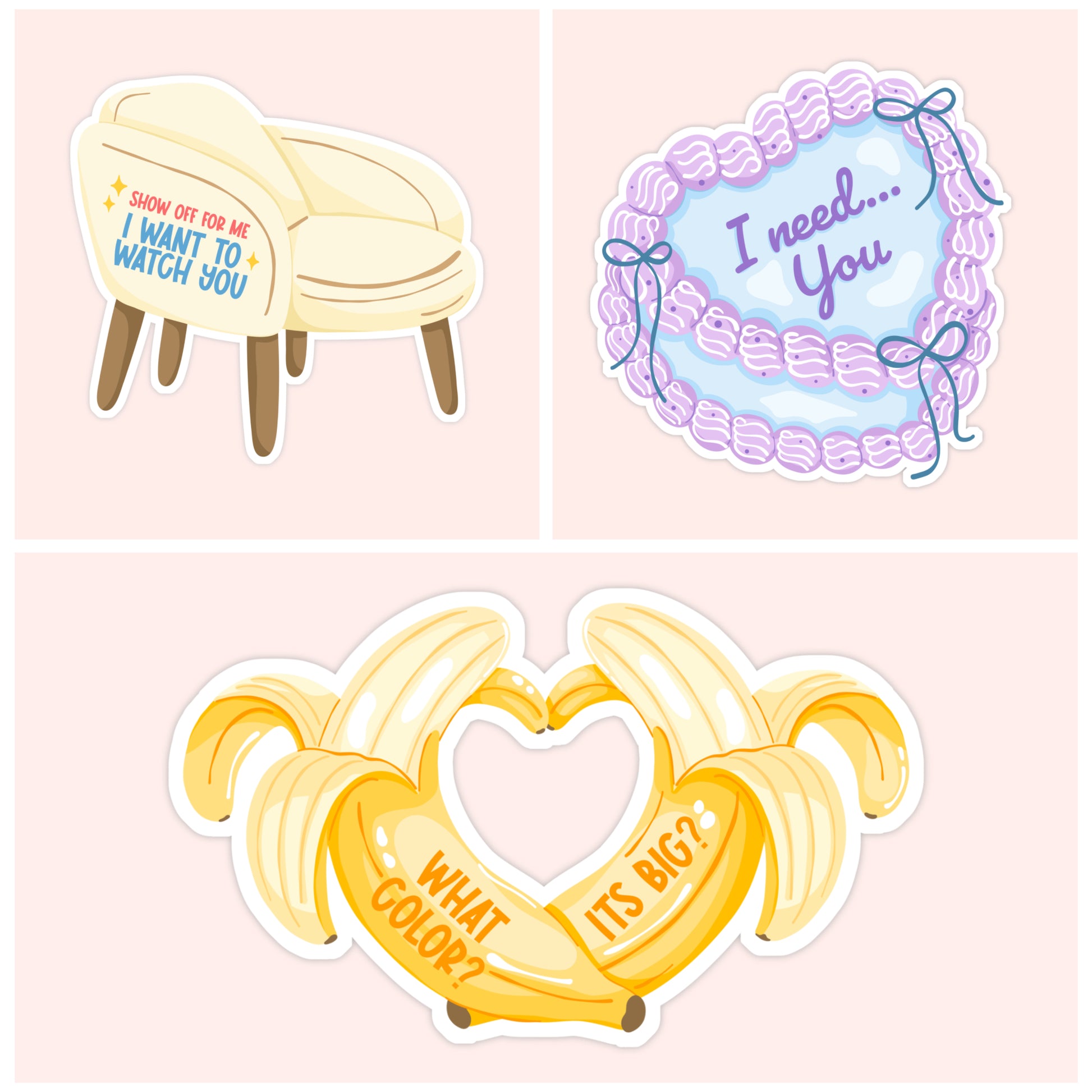 romance book quote vinyl stickers inspired by Heated Rivalry including show off for me I need you and banana quote designs