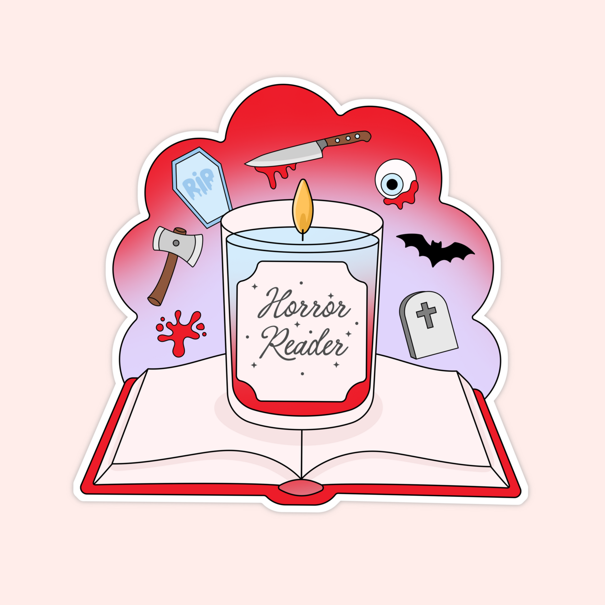 horror reader candle sticker open book spooky aesthetic