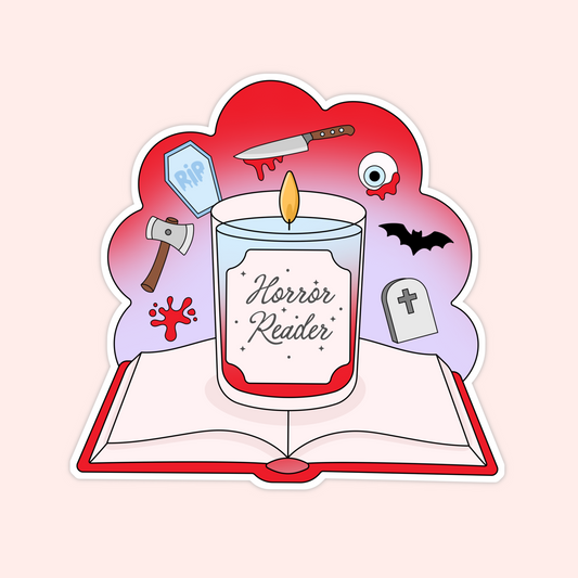 horror reader candle sticker open book spooky aesthetic