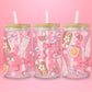 “Girly essentials tumbler with makeup and iced coffee icons – pink aesthetic drink cup for hot girls.”
