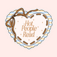 Cute heart-shaped bookish sticker with ribbon details and text that says Hot People Read.