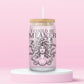 Glass can tumbler with Medusa illustration and the phrase “I could be meaner” in a bold feminine design.