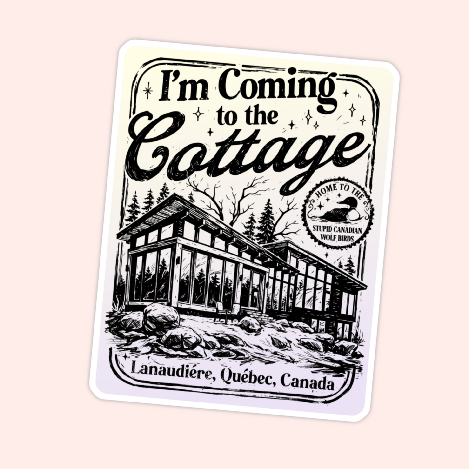 cottage sticker black and white cabin canada aesthetic