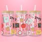 “Teacher-themed glass tumbler with apples, pencils, and stars – cute gift idea for educators.”