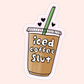 Illustrated iced coffee cup with a straw and hearts, featuring the phrase “iced coffee slut” in playful lettering.