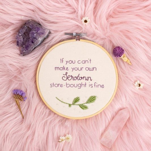 If you can’t make your own serotonin store-bought is fine embroidered quote hoop wall art with leaf embroidery