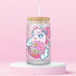 glass tumbler with Jigglypuff holding a Sailor Moon-inspired heart wand, surrounded by clouds and hearts.