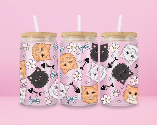 Whiskers & Bows Glass Tumbler 🐱🌸
