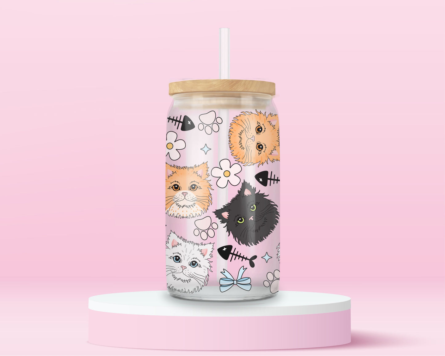 Whiskers & Bows Glass Tumbler 🐱🌸
