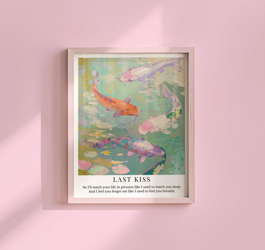 Taylor Swift Last Kiss inspired art print featuring koi fish swimming in soft pastel water tones