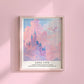 Taylor Swift Long Live inspired art print featuring a pastel castle in the clouds with a dreamy fantasy aesthetic