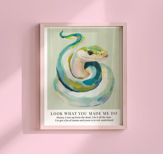 Taylor Swift Look What You Made Me Do inspired art print featuring a stylized snake with soft pastel tones