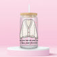 Glass tumbler featuring pink cardigan illustration inspired by Taylor Swift Lover era aesthetic.