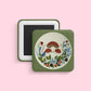Mushroom garden embroidery style magnet, 2 inch cute girly fridge magnet with cottagecore floral design