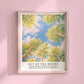 Taylor Swift Out of the Woods inspired art print featuring tall trees and a bright sky viewed from below