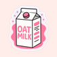 Cute pink and white oat milk carton sticker with sparkle details and soft pastel background.