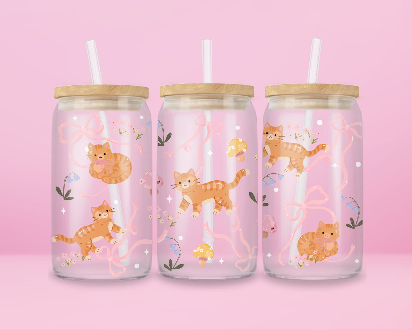 Orange Kitty Bow Glass Tumbler 🐱🎀