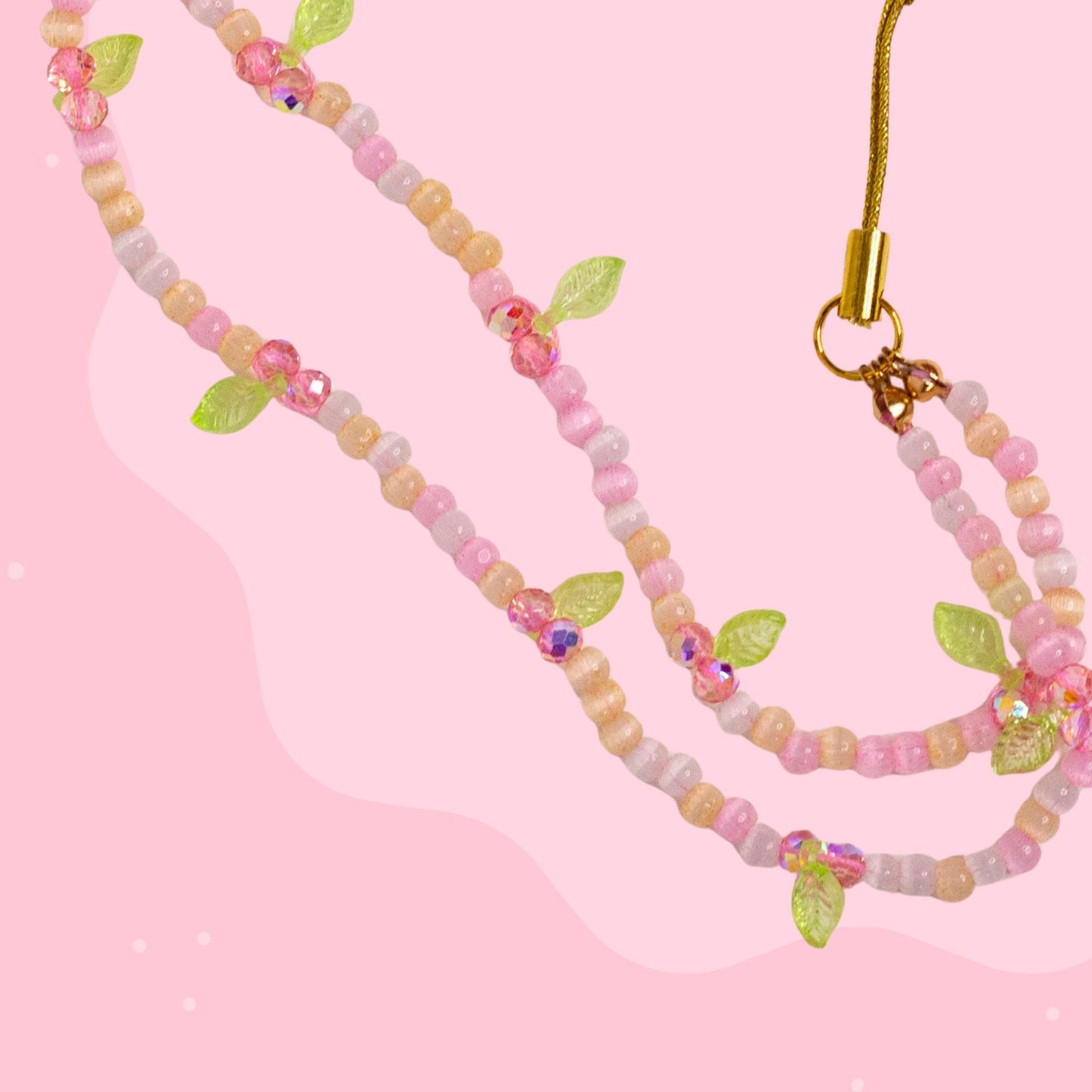 Pink Cherry Beaded Phone Wristlet