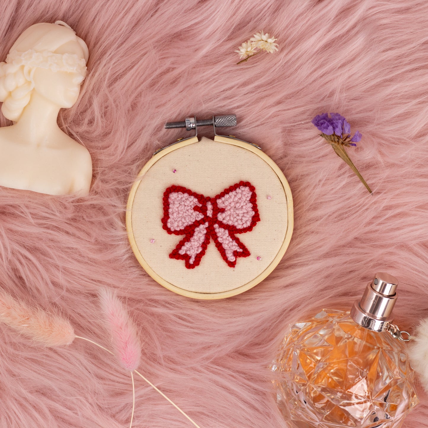 Pretty in Pink Bow French Knot Embroidery Hoop 🎀💕