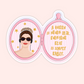 Princess Diaries-inspired pink compact mirror sticker with a brunette queen wearing sunglasses and a crown beside the quote “A queen is never late. Everyone else is simply early.”