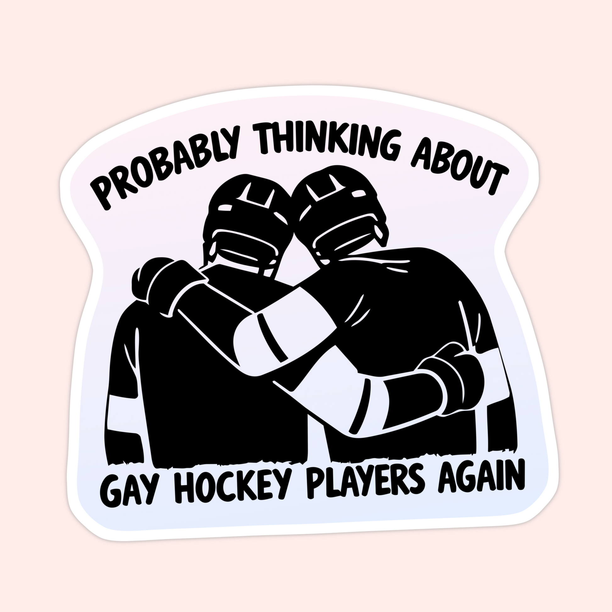gay hockey players sticker hockey hug black and white funny