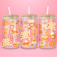 16oz fall glass tumbler with pumpkins, pumpkin spice, books, sweaters, candles and autumn leaves