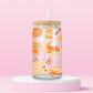 16oz fall glass tumbler with pumpkins, pumpkin spice, books, sweaters, candles and autumn leaves