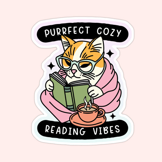 Cozy Cat Reading Sticker